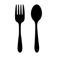 Silhouette fork and spoon illustration on white background, minimalist style drawing
