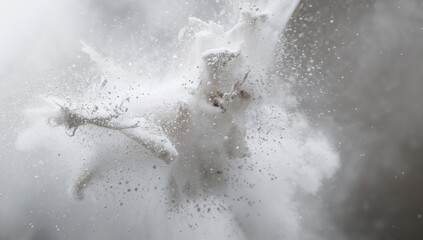 White powder explosion creating a splattered backdrop, dynamic motion effect