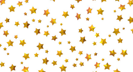 Golden stars scattered over a white background. Perfect for celebrations, party backgrounds, and festive decorations. Ideal for holiday designs