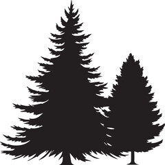 Fototapeta premium Two majestic evergreen trees stand in silhouette against a serene backdrop, their unique shapes evoking a sense of tranquility and the beauty of nature.