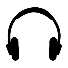 Stylish black silhouette of over ear headphones isolated on a white background