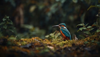 Common Kingfisher perched gracefully on a branch, showcasing its vibrant colors and keen focus
