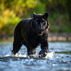 Black Panthers Intense Gaze - A Powerful Predator in the Wild.
