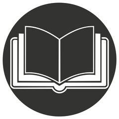 Open book icon vector illustration on gray circular background for design elements