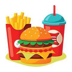 An illustration of various burger and fast-food items