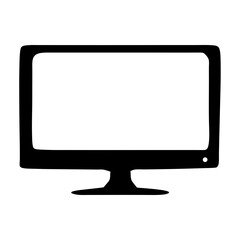 Stylized Computer Monitor with Blank Screen and Black Silhouette Outline