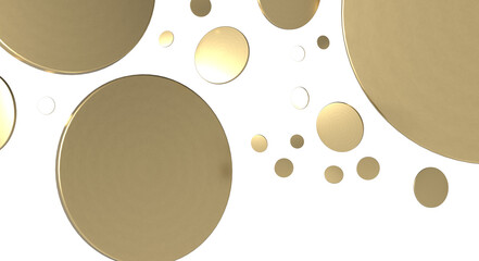 Abstract gold circles float against a pristine white backdrop. This image evokes feelings of luxury, wealth, and sophistication, ideal for moder