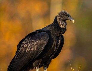 Black Vulture Portrait - Majestic Bird of Prey in Natural Habitat.