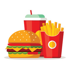 An illustration of various burger and fast-food items