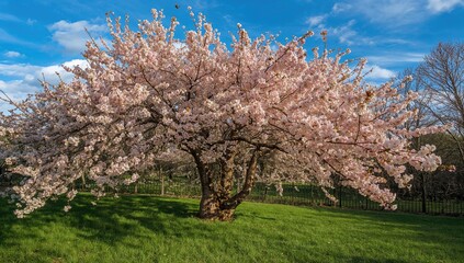 Sunny Day Scene With Blooming Peach Flowers
