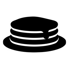 Black silhouette of pancake stack with syrup icon, Simple black icon of a stack of pancakes on a plate with syrup, symbolizing breakfast, sweet food, brunch, or comfort eating.
