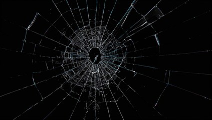 Fototapeta premium Shattered glass from an impact, presenting a risk of injury