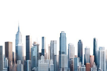 Urban Skyline Illustration of Skyscrapers and Modern Buildings, White Background