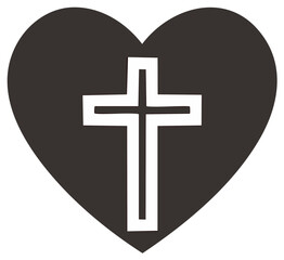 Obraz premium Christian Cross inside a Heart Symbol of Faith and Love Religious Vector Icon