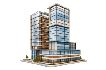 Modern Office Building Complex Isolated on White Background. Futuristic Business Building Cluster, Isolated on White Background.