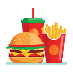 An illustration of various burger and fast-food items