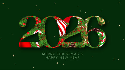 Christmas 2026 greeting card, New Year 2026, holidays design