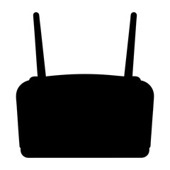 Black silhouette of a wireless internet router device with two antennas