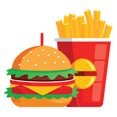 An illustration of various burger and fast-food items