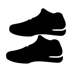 Black silhouette of athletic running shoes icon, Simple black icon of a pair of sports sneakers, representing fitness, exercise, walking, running, or athletic footwear in minimal style.
