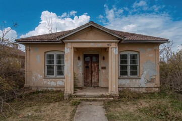Facade of an Aged Home with Patchy Paint