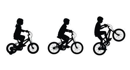 Fototapeta premium A sequence showing a child learning to ride a bicycle with stages
