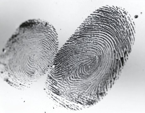 fingerprints forming heart shape in black ink showing detailed ridge patterns and forensic identification marks