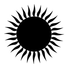 Striking black sun illustration with sharp ray design on a white background