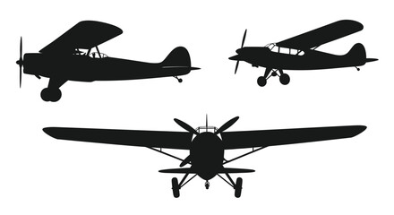 Silhouettes of vintage biplanes in different orientations aviation art © Tutul