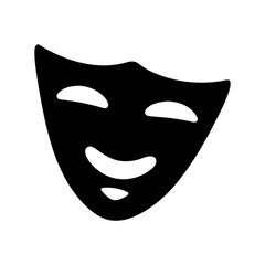 Monochrome theater mask representing comedy and joy on a plain white background
