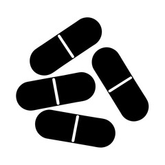 Minimalistic illustration of four black pill capsules, isolated on white background