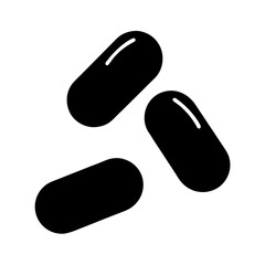 Three black capsules on white background depict medication or supplements