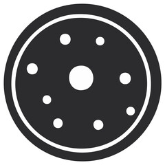 Iconic circular graphic with dot pattern in dark gray color