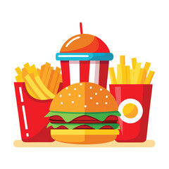 An illustration of various burger and fast-food items
