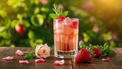 Rose water infused strawberry lemonade with crushed ice