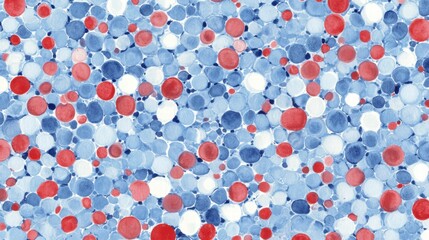 Abstract Red, White, and Blue Watercolor Polka Dot Pattern Background with Bubbles or Circles