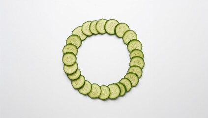 Obraz premium Slices of cucumber arranged on a plain white surface
