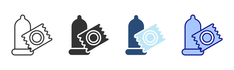 Condom Icon Set. Designed In Multi Style