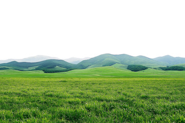 Fototapeta premium Vast empty summer spring landscape with mountain range in the distant horizon isolated on transparent background.