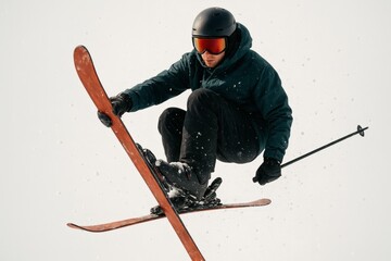 Aerial Grab of Skier – Extreme Freestyle Skiing and Alpine Action