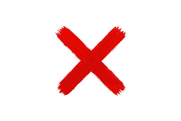Red X On Transparent Background Signifying Error Or Rejection In A High Contrast Minimalist Design With Bold Brushstrokes Centered For Dramatic Effect