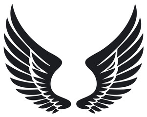 Obraz premium Silhouette of two black wings, isolated vector illustration, graphic design element.