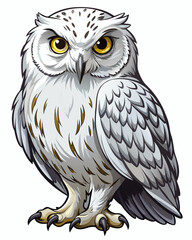 Fototapeta premium White Owl ,full body , real print Style, white background 