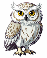 Fototapeta premium White Owl ,full body , real print Style, white background 