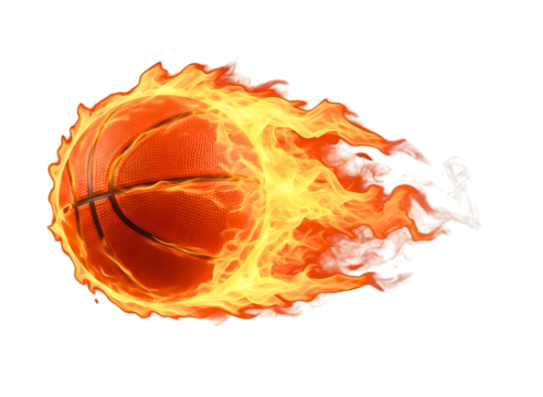 Basketball ball on fire isolated on transparent background for sports theme