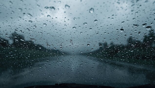 Water droplets on an automobile windshield - Powered by Adobe