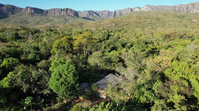 Valley in Brazil, V&atilde;o do Moleque, Guardian waterfall, blue water, sunny day, incredible landscape, in the V&atilde;o do Moleque community in Chapada dos Veadeiros