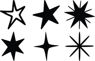 Collection of star illustrations in various shapes and designs on white