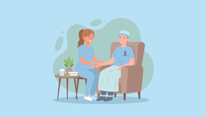 Healthcare worker comforts patient with purple ribbon Empathy support and medical assistance