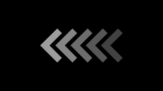 Abstract directional arrow icon. Left-directional white arrow loop animation on black background.  swipe left pointing 4k video footage.
